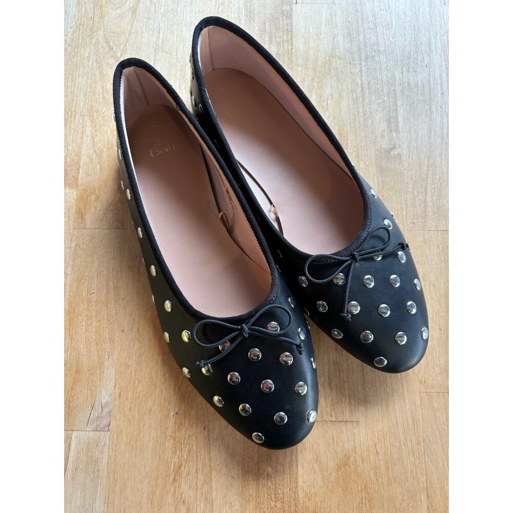 Black Studded Bow Statement Ballet Flat Memory Foam Size 9 NWOT Time And Tru